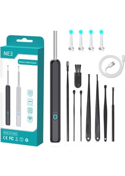 Ne3 Bebek ve Yetişkinler Için USB Şarjlı Yedek Başlıklı Endoskop Kameralı Kulak Temizleme Cihazı