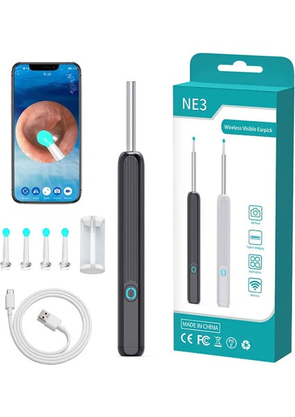 USB şarjlı yedek başlıklı endoskop kulak temizleme cihazı, bebek ve yetişkin kullanımı