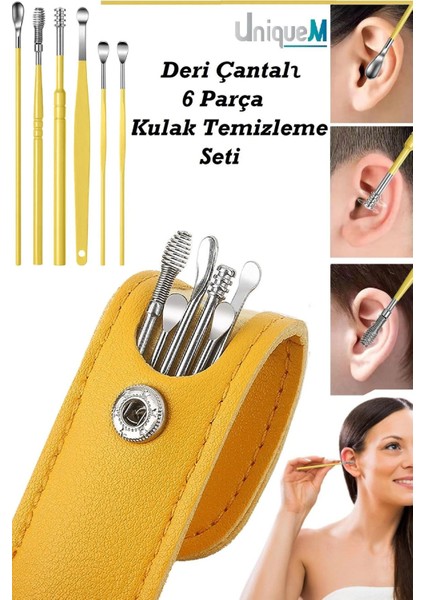 6 Parça Sarı Çelik Kulak Temizleme Seti, Sağlıklı ve Güçlü Kulak Bakımı