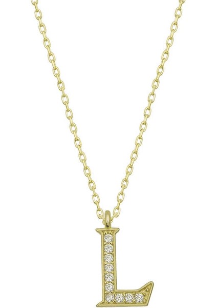 925 Ayar Gümüş Gold L Harfi Kadın Gümüş Kolye (T6619) (336336)