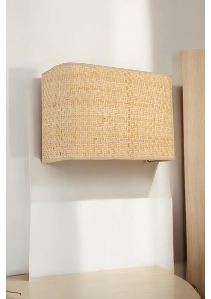 Yeni Hasır Pilli Rattan Abajurlu Dikdörtgen Aplik fiyatları