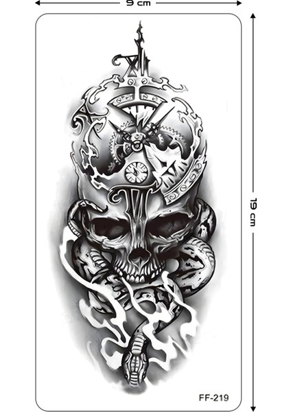 Kurukafa Saat ve Yılan Geçici Dövme Kol Dövmesi Tattoo