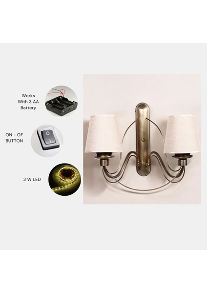 Yeni Berfin Pilli 2 Li Aplik Eskitme Hasır Abajurlu