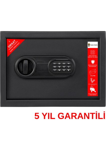 Çelik Elektronik Şifreli ve 2 Anahtarlı Silah Para Değerli Eşya Ofis Ev Otel Kasası