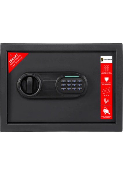 Çelik Elektronik Şifreli ve 2 Anahtarlı Silah Para Değerli Eşya Ofis Ev Otel Kasası