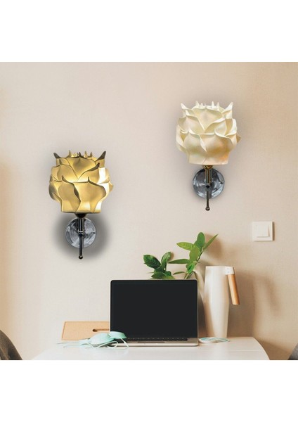 2'li Dekor Eva Gül Üst Beyaz-Alt Gümüş Ledli Duvar Aydınlatması Aplik