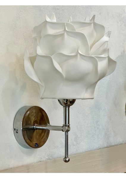 2'li Dekor Eva Gül Üst Beyaz-Alt Gümüş Ledli Duvar Aydınlatması Aplik modelleri