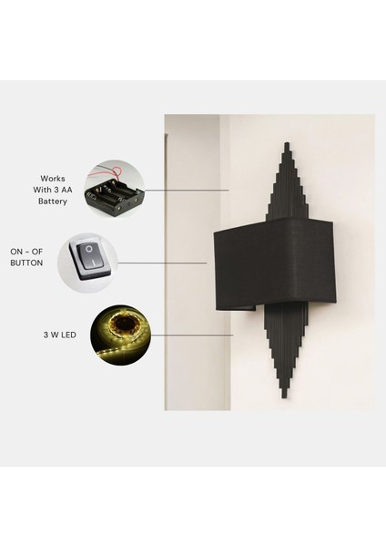 Yeni Aslı Pilli Siyah Dikdörtgen Siyah Abajurlu Aplik