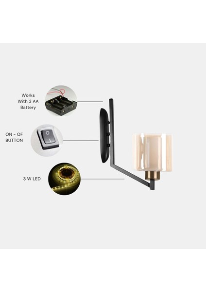 Yeni Ruby Pilli Siyah Bal Camlı Aplik