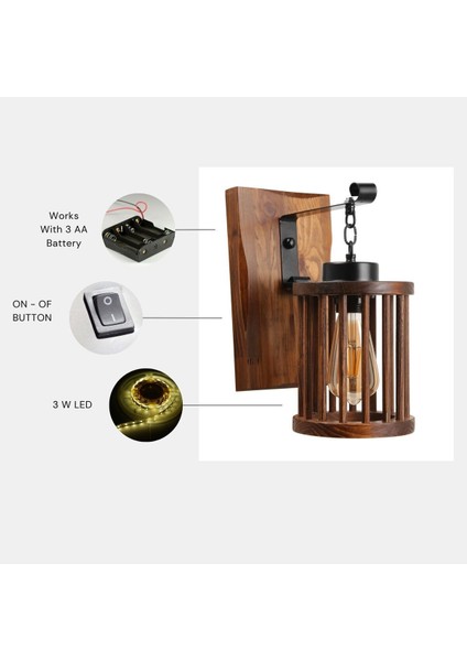 Yeni Alkım Pilli Ceviz Ahşap Kafesli Aplik