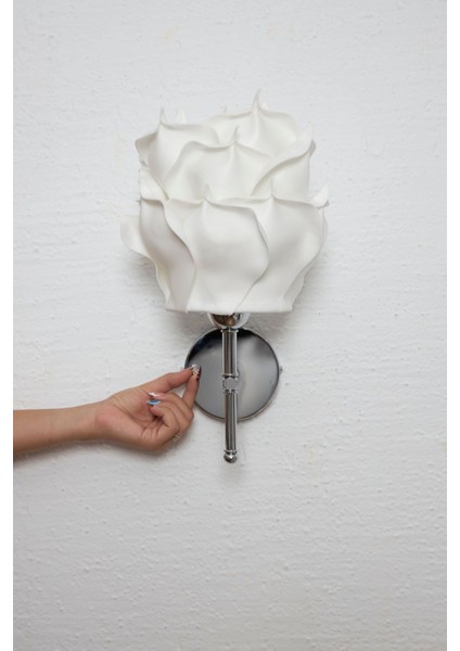 Dekor Eva Gül Üst Beyaz-Alt Gümüş Ledli Duvar Aydınlatması Aplik modelleri