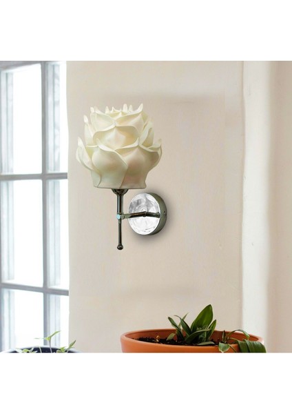 Dekor Eva Gül Üst Beyaz-Alt Gümüş Ledli Duvar Aydınlatması Aplik