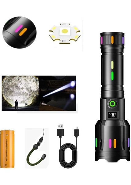 Profesyonel Zoomlu 50W Şarjlı Powerbank Avcı Polis El Feneri PS-9885