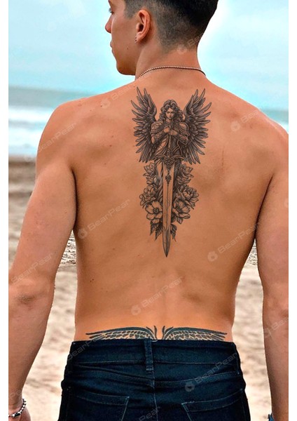 Kılıç ve Melek Sırt Bacak Dövmesi Büyük Boy Dövme Tattoo