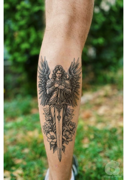 Kılıç ve Melek Sırt Bacak Dövmesi Büyük Boy Dövme Tattoo fiyatları