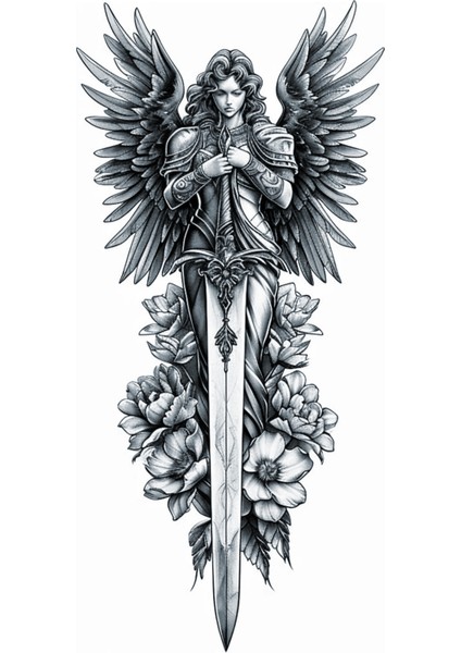 Kılıç ve Melek Sırt Bacak Dövmesi Büyük Boy Dövme Tattoo modelleri