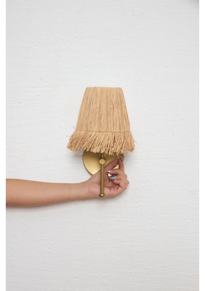 Bohem Hasır Rafya Saçaklı El Yapımı Eskitme Gold Ledli Aplik modelleri