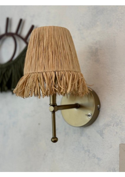 Bohem Hasır Rafya Saçaklı El Yapımı Eskitme Gold Ledli Aplik fırsatları