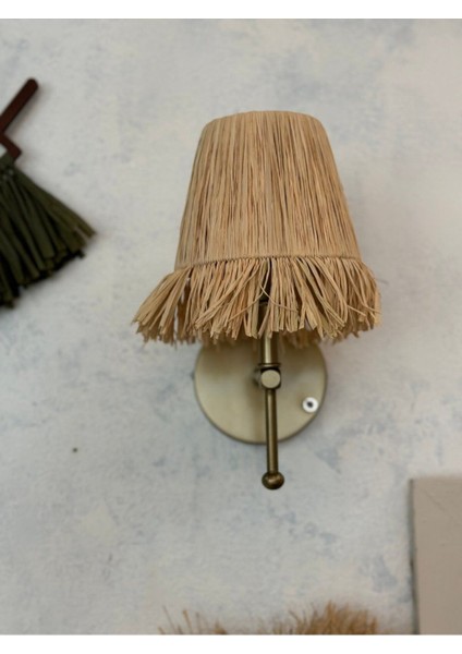 Bohem Hasır Rafya Saçaklı El Yapımı Eskitme Gold Ledli Aplik indirimleri