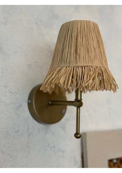 Bohem Hasır Rafya Saçaklı El Yapımı Eskitme Gold Ledli Aplik