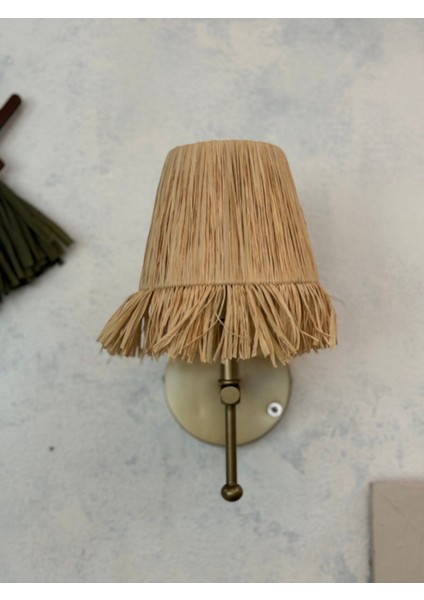 Bohem Hasır Rafya Saçaklı El Yapımı Eskitme Gold Ledli Aplik