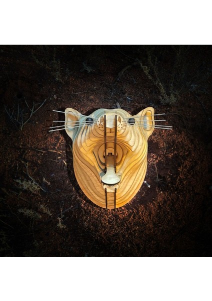 Kelb Köpek Kafası Doğal Ahşap Lazer Kesim Rustik Salon Aplik Duvar Dekoru 3D Tablo Pano (Peri Ledli