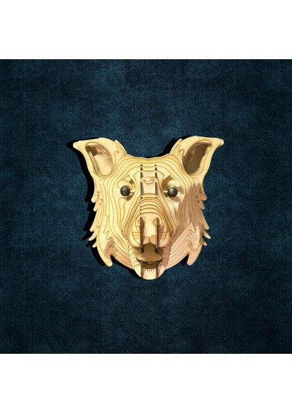 Kelb Köpek Kafası Doğal Ahşap Lazer Kesim Rustik Salon Aplik Duvar Dekoru 3D Tablo Pano (Peri Ledli