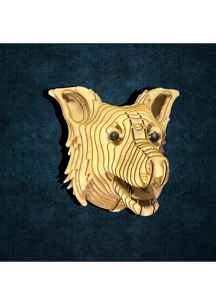 Kelb Köpek Kafası Doğal Ahşap Lazer Kesim Rustik Salon Aplik Duvar Dekoru 3D Tablo Pano (Peri Ledli fiyatları