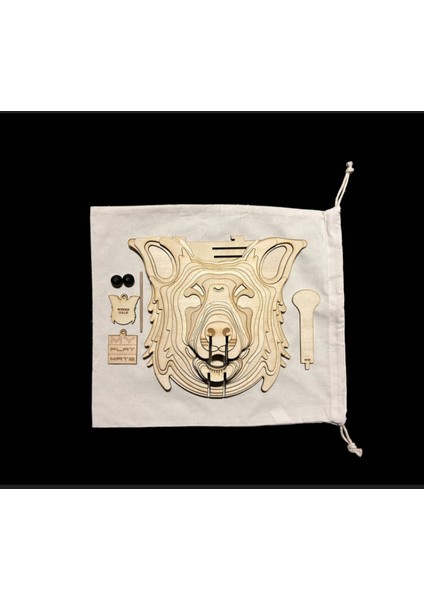 Kelb Köpek Kafası Doğal Ahşap Lazer Kesim Rustik Salon Aplik Duvar Dekoru 3D Tablo Pano (Peri Ledli modelleri