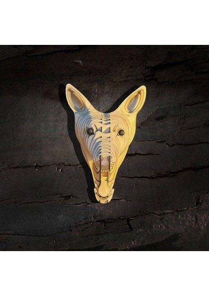 Kelb Köpek Kafası Doğal Ahşap Lazer Kesim Rustik Salon Aplik Duvar Dekoru 3D Tablo Pano (Peri Ledli