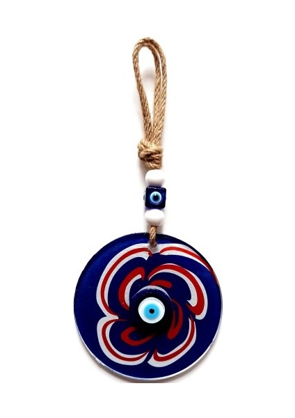 Nazar Boncuklu Lacivert Şeker Modelli Cam Duvar Süsü