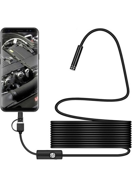 Endoskop 3 In 1 Yılan Kamera USB Micro USB Type-C 20 Metre Sert Kablo