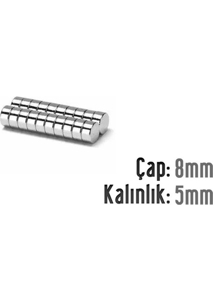Neodyum Mıknatıs Silindir Çap 8mm , Kalınlık 5mm ( 10 Adet)