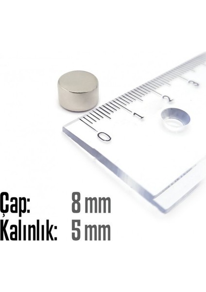 Neodyum Mıknatıs Silindir Çap 8mm , Kalınlık 5mm ( 10 Adet) fiyatları