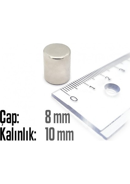 Neodyum Mıknatıs Silindir Çap 8mm , Kalınlık 10MM ( 5 Adet) fiyatları