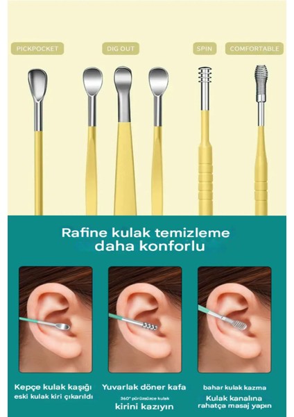 Deri Çantalı 6 Parça Çelik Kulak Temizleme Seti
