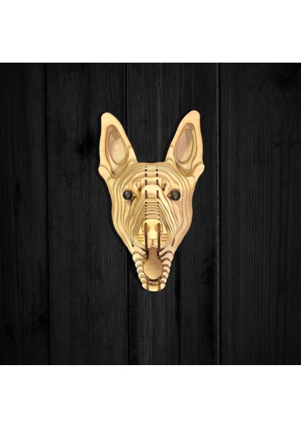 Kelb Köpek Kafası Doğal Ahşap Lazer Kesim Rustik Salon Aplik Duvar Dekoru 3D Tablo Pano (Peri Ledli