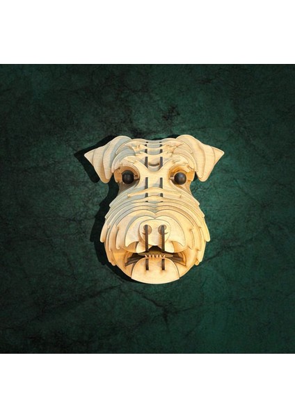 Kelb Köpek Kafası Doğal Ahşap Lazer Kesim Rustik Salon Aplik Duvar Dekoru 3D Tablo Pano (Peri Ledli