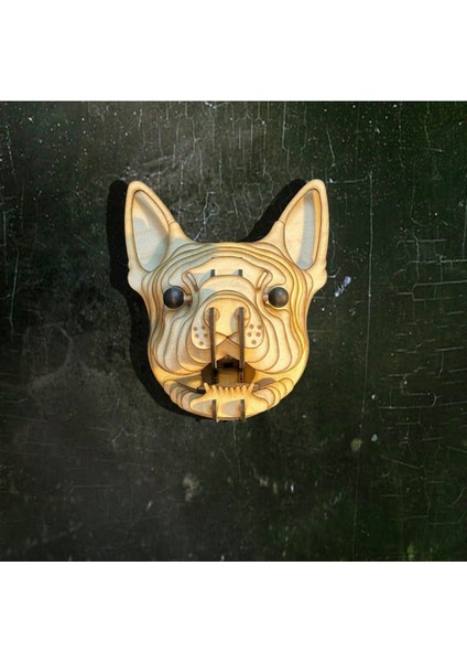 Kelb Köpek Kafası Doğal Ahşap Lazer Kesim Rustik Salon Aplik Duvar Dekoru 3D Tablo Pano (Peri Ledli