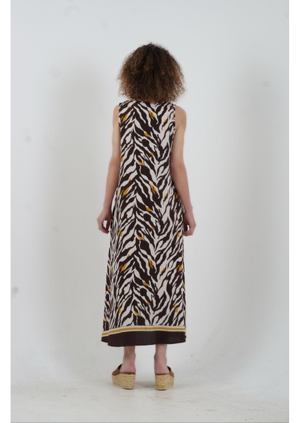 Kahve Zebra Desen Elbise