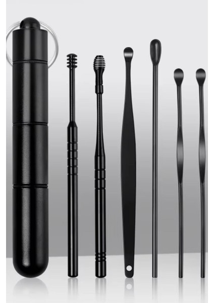 7 Parça Siyah Tüplü Kulak Temizleme Seti, yeni nesil kulak bakım aracı
