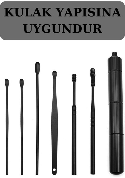 7 Parça Siyah Tüplü Kulak Temizleme Seti, yeni nesil kulak bakım aracı modelleri