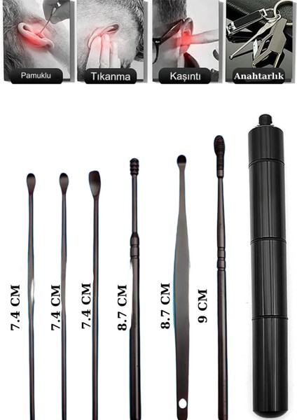 7 Parça Siyah Tüplü Kulak Temizleme Seti, yeni nesil kulak bakım aracı fırsatları