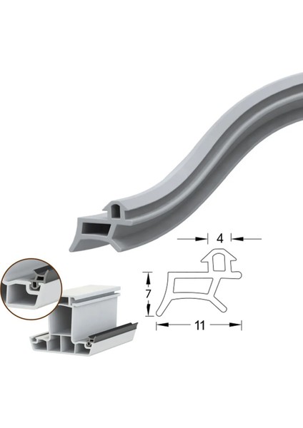 Pvc Kapı ve Pencere Fitili 90 Metre Gri