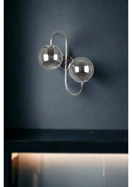 Jüpiter Aplik Modern Tasarım Krom Renk Füme Camlı Cafe - Mutfak – Yatak Odası – Hol Duvar Aplik indirimleri