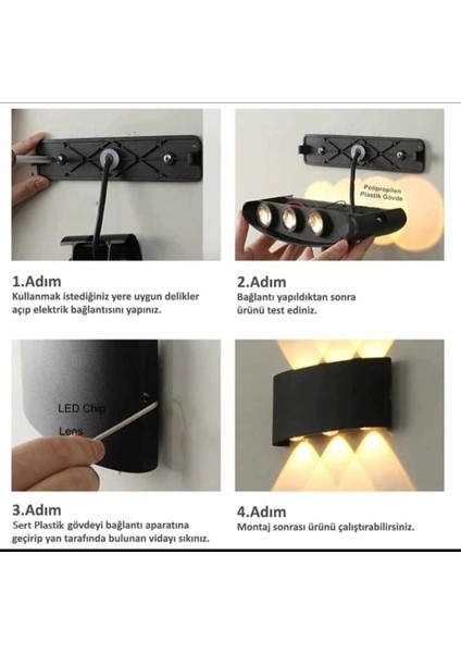 8011 10W LED Aplik Aydınlatma Çift Taraflı LED Dekoratif Duvar Aplik Suya ve Toza Karşı Dayanıklı