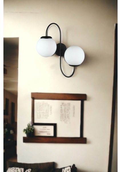 Jüpiter Aplik Modern Tasarım Siyah Renk Beyaz Camlı Cafe - Mutfak – Yatak Odası – Hol Duvar Aplik