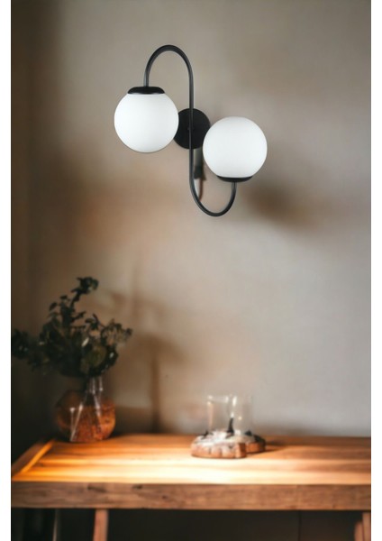 Jüpiter Aplik Modern Tasarım Siyah Renk Beyaz Camlı Cafe - Mutfak – Yatak Odası – Hol Duvar Aplik fiyatları