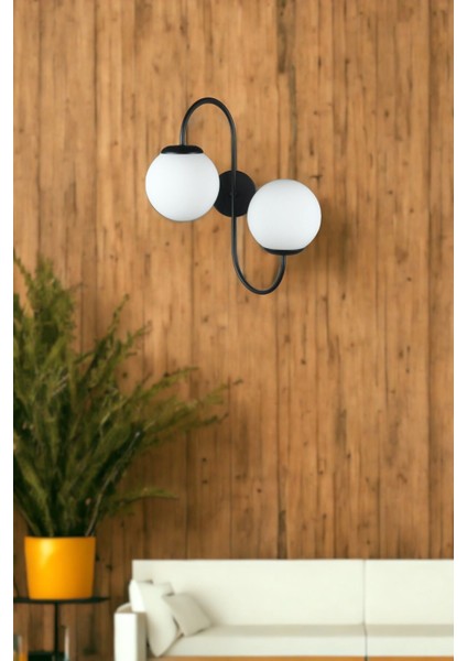 Jüpiter Aplik Modern Tasarım Siyah Renk Beyaz Camlı Cafe - Mutfak – Yatak Odası – Hol Duvar Aplik modelleri