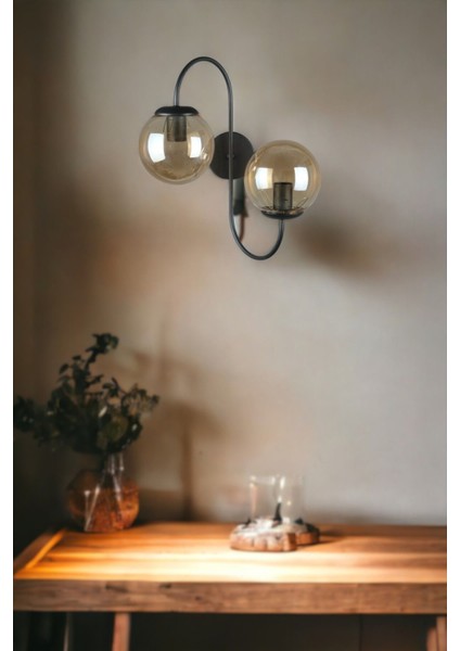 Jüpiter Aplik Modern Tasarım Siyah Renk Bal Camlı Cafe - Mutfak – Yatak Odası – Hol Duvar Aplik